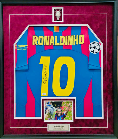 Authentic Ronaldinho Signed 2006 Barcelona Champions League Jersey - Framed