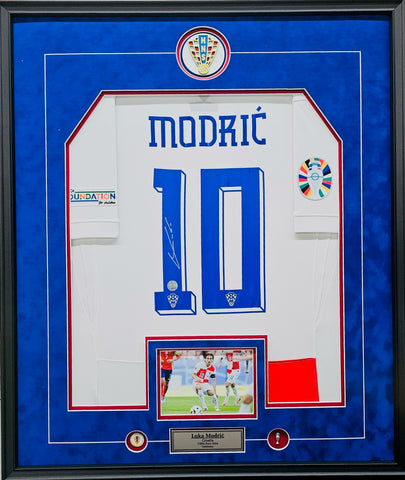 Luka Modric Signed Croatia 2024 Euro Jersey - Black Framed with Cobalt Blue & Red Matte