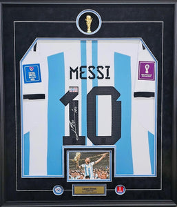 Lionel Messi Signed 2022 Argentina World Cup Jersey Framed