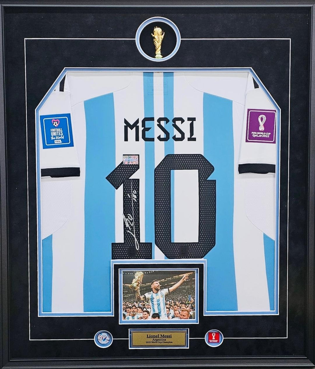 Lionel Messi Signed 2022 Argentina World Cup Jersey Framed