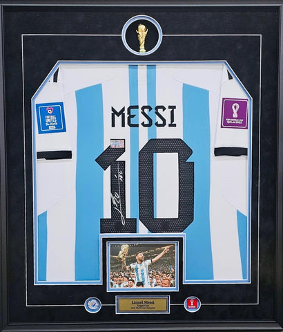 Lionel Messi Signed 2022 Argentina World Cup Jersey Framed