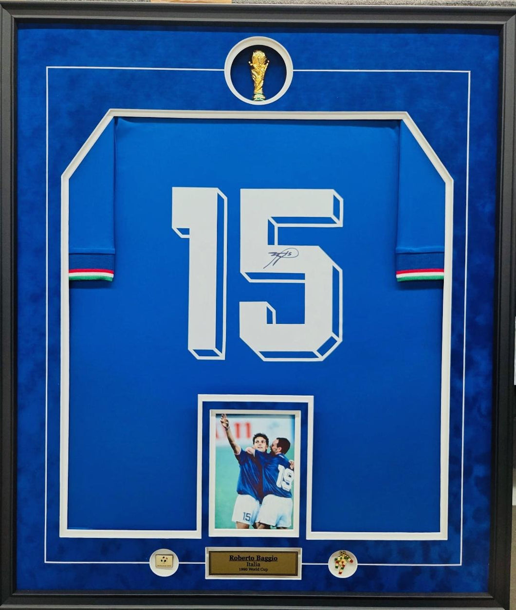 Framed Signed Roberto Baggio 1990 Italy Home Jersey