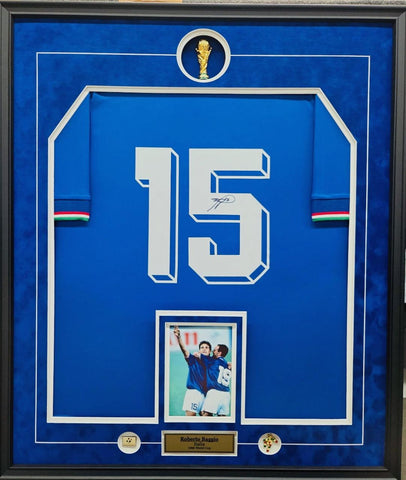 Framed Signed Roberto Baggio 1990 Italy Home Jersey