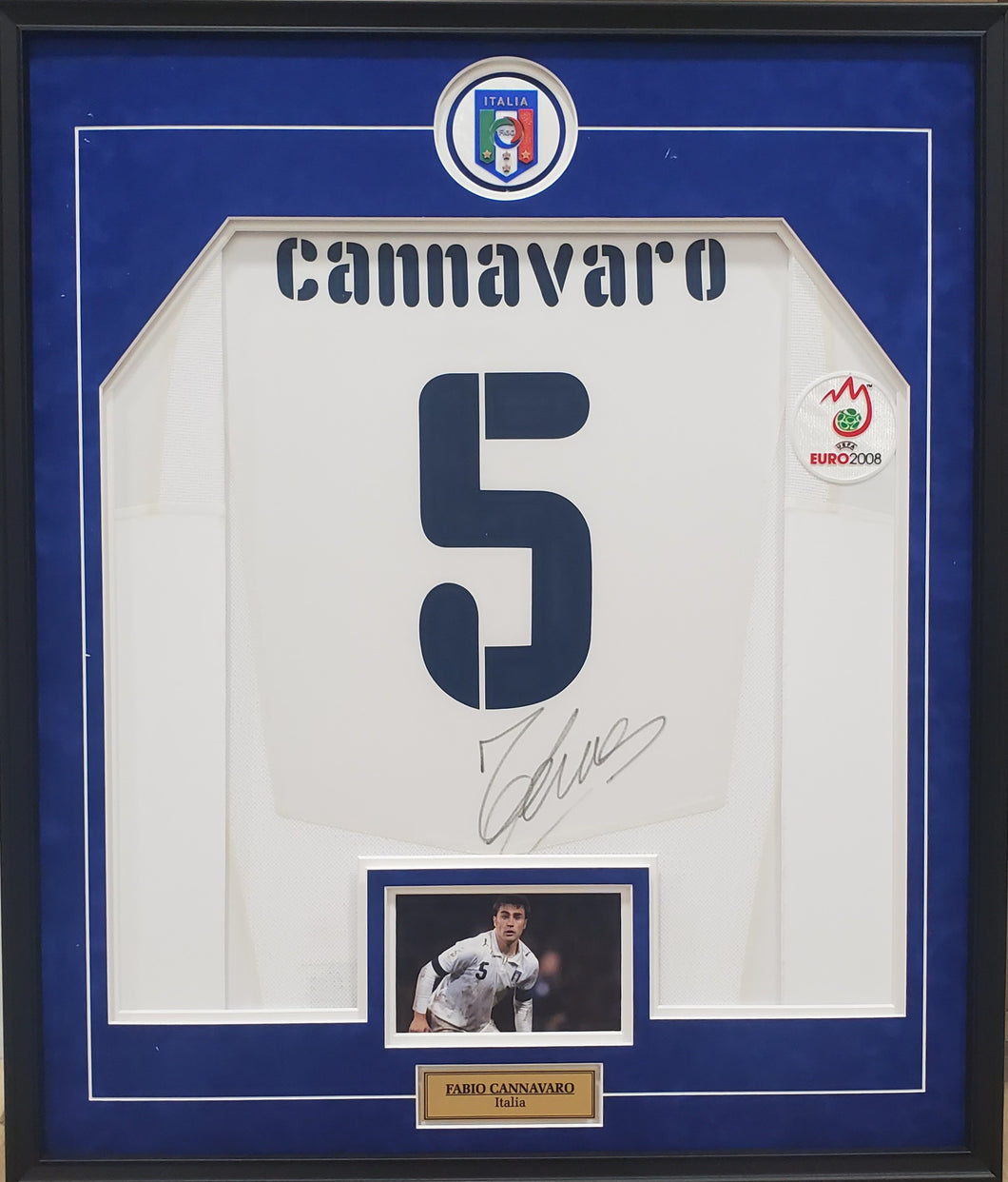 Fabio Cannavaro Authentic Match Version Signed & Framed Italy 2008 Away Jersey