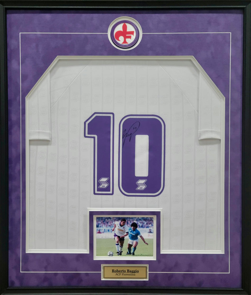 Roberto Baggio Official Signed and Framed 1988/89 Fiorentina Away Shirt