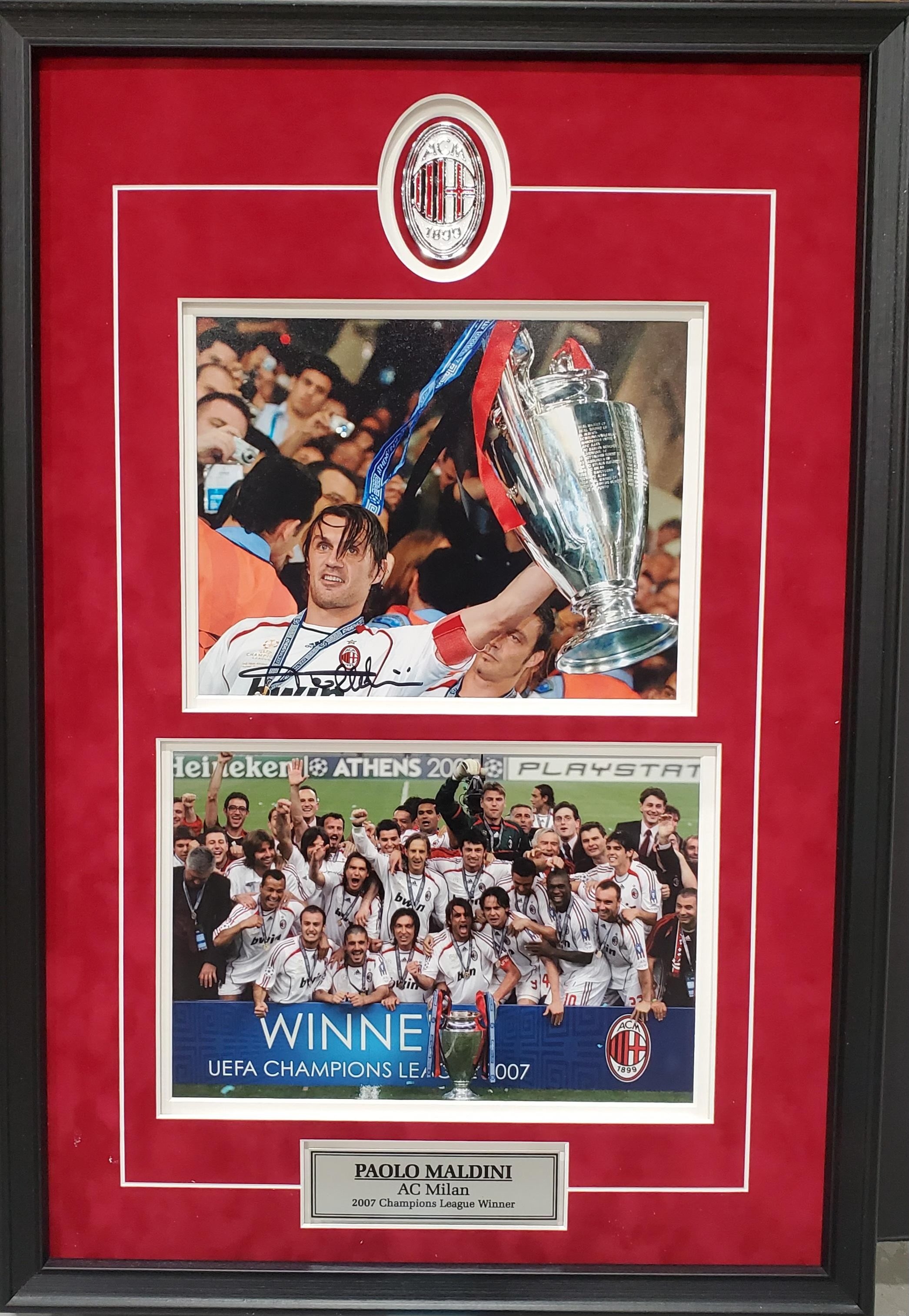 Signed and Framed Paolo Maldini 2007 Champions League Photo – Ital
